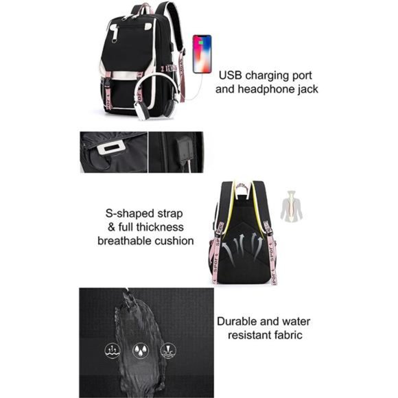 Teenage Girls Backpack Middle School Students Bookbag Outdoor USB Charge Port - Picture 4 of 6